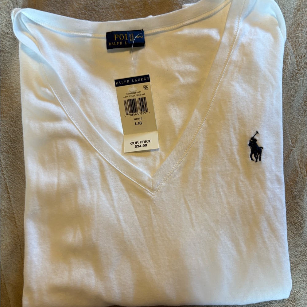 Ralph Lauren Classic White V-Neck Shirt - Picture 2 of 2